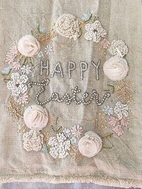 Rachel Ashwell Beaded Embroidered French Knot Easter Table Runner Yarn NWOT